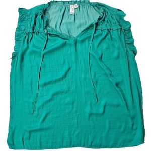 Joie Blouse Womens 2X Green Ruffle V Neck Sleeveless Tunic Top Plus‎ Boho